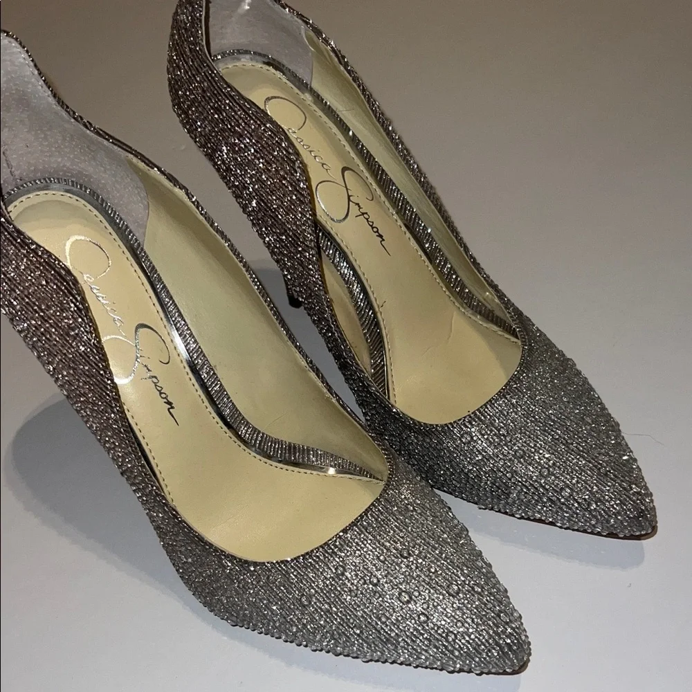 Women's Jessica Simpson Sparkling Silver Heels 8.5 - Picture 2 of 7